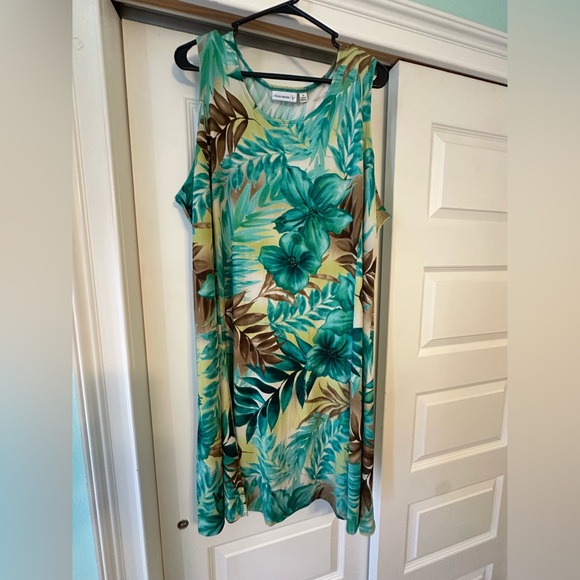 Susan Graver Dress Women’s 2X Plus Liquid Knit Tropical Sleeveless Beach Cruise - Picture 1 of 4